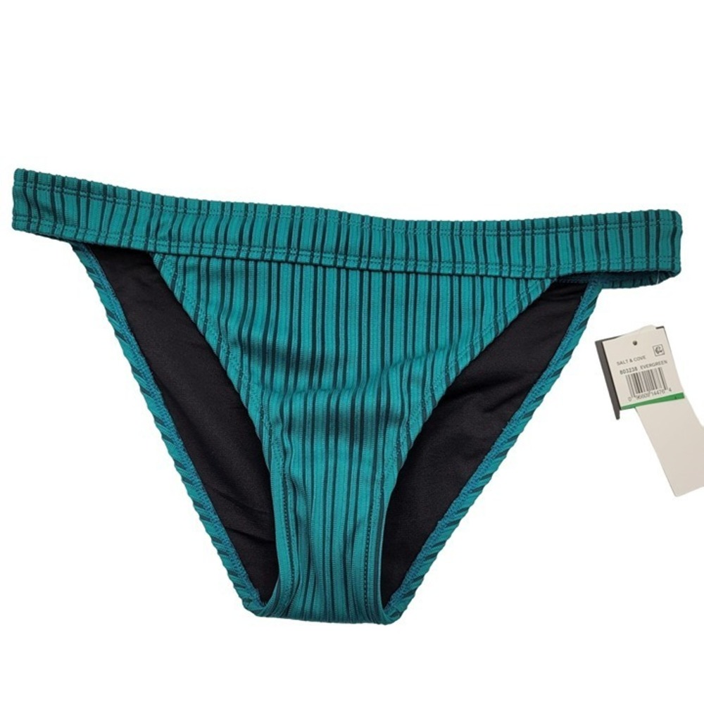 Salt + Cove Womens Ribbed Bikini Bottoms Evergreen Striped 803238 Size L NEW